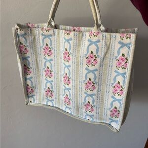 Floral Tote Bag with Blue and Pink Accents